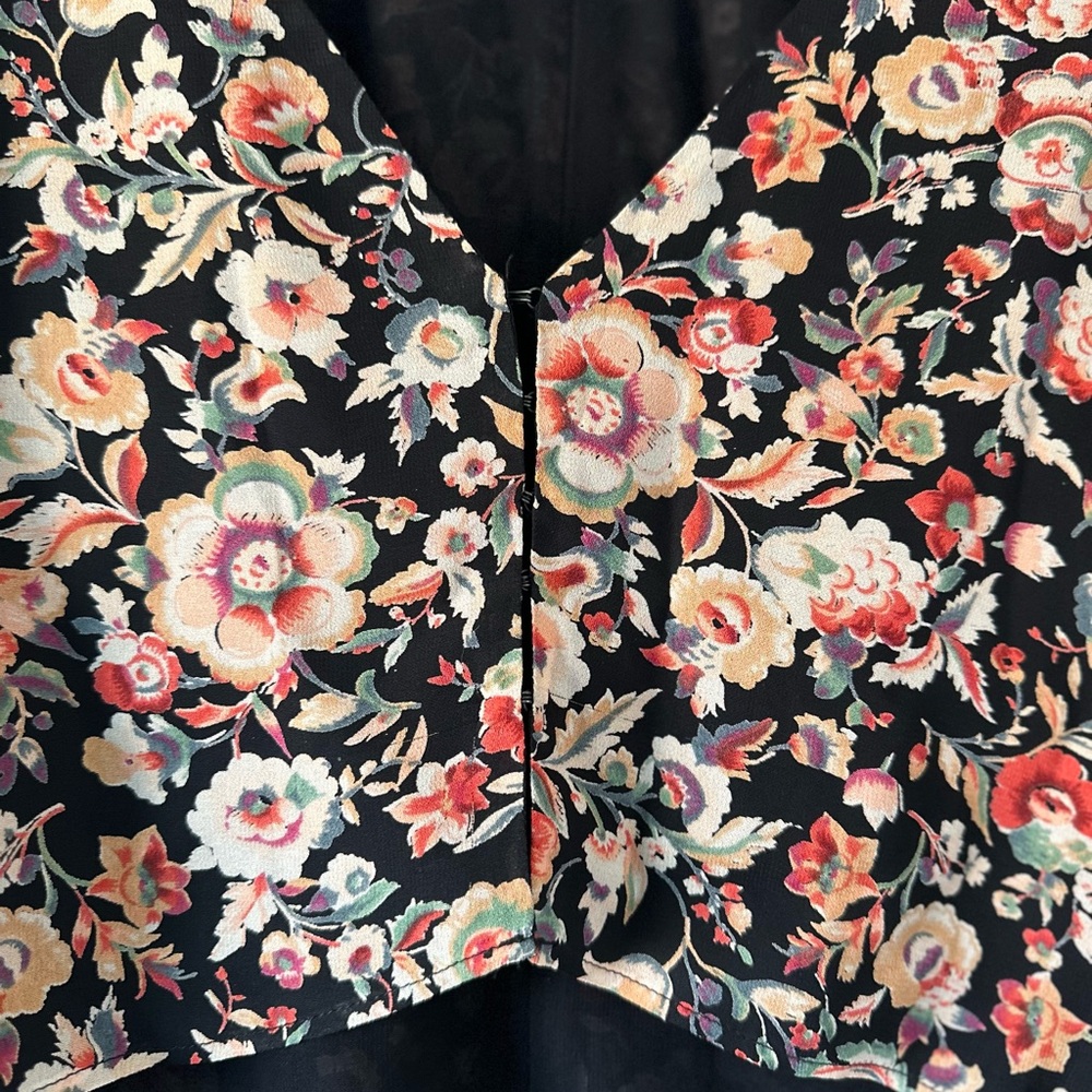 Reformation Pink and Orange Puff Sleeve Floral Crop Blouse